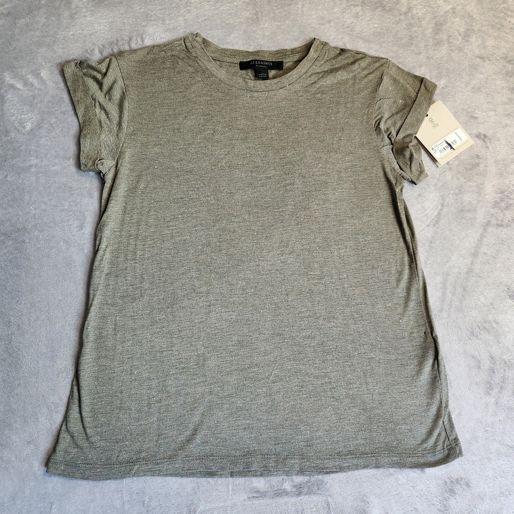 AllSaints Anna Shimmer Tee XS Khaki Green Short Sleeve W198JD T-Shirt NEW